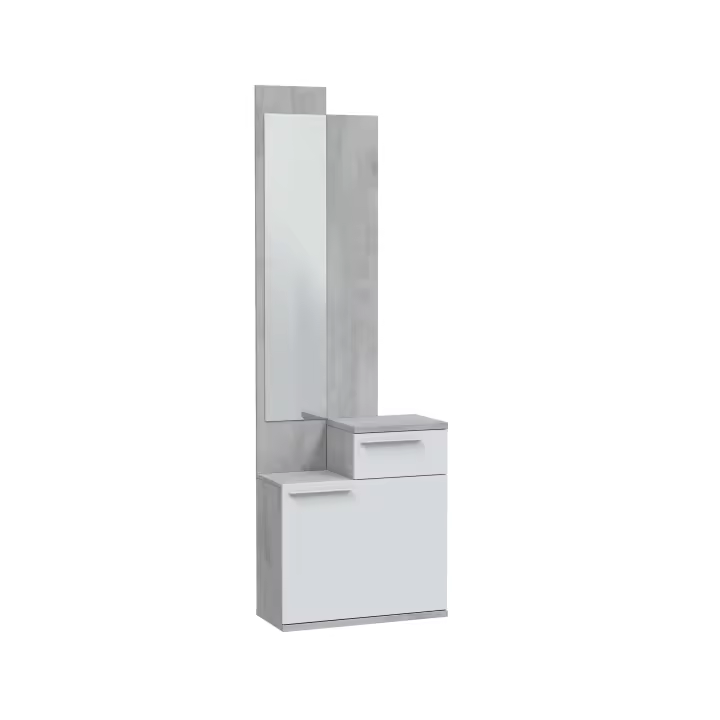 Mueble Recibidor con Espejo y Zapatero Karen Color Blanco Artik y Cemento 61x185x28 cm - 1
