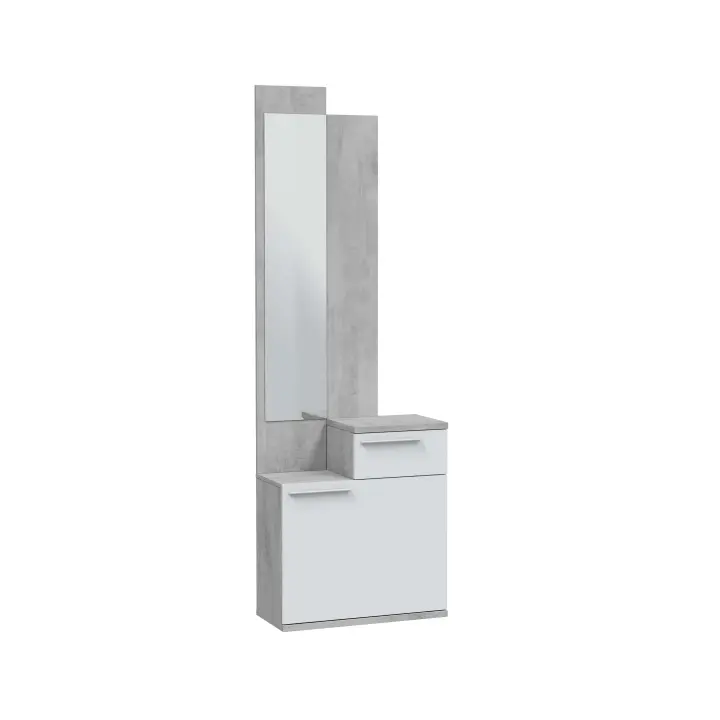 Mueble Recibidor con Espejo y Zapatero Karen Color Blanco Artik y Cemento 61x185x28 cm - 1