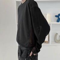 Camiseta De Hombre Con Parches De Malla Manga Larga Estilo Casual Streetwear Translúcida Suéter De Moda INCERUN - details 6