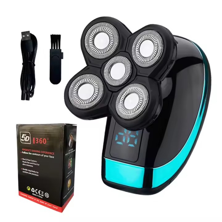 Afeitadora Eléctrica 5 En 1 Para Hombres Cabeza Lisa Cortador De Pelo Nariz Y Barba Cuchilla Flotante 5D Recargable Rasador - 1