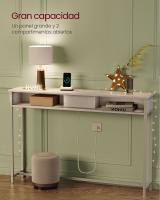 Mesa de consola delgada con multienchufe integrado, sofá con 2 compartimentos y carga oculta, ahorro de espacio, disponible en gris ahumado, blanco nube y marrón rústico, 25x120x81,1 cm - details 2