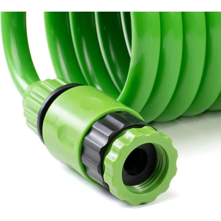 TK Manguera Flexible de 7,5/10/15 M para Jardín, Manguera extensible en Espiral, Manguera with Pistola de Pulverización Con 7 Funcones de Riego, Color Verde, Manguera de Agua Riego Jardín, Terraza, jardín, Balcón