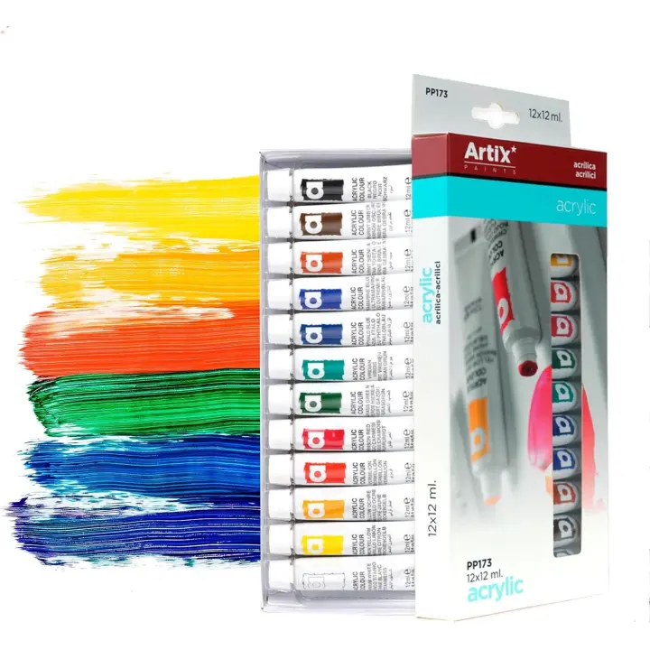 MP-ARTIX PAINTS, Set de Pinturas Acrílicas, 12 Tubos de 12 Ml, No Tóxico, Colores Surtidos, Secado Rápido - 1
