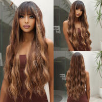 Pelucas Sintéticas Largas De Ombre Marrón Rubia Con Franja Para Mujeres Afro Peluca Cacheada Resistente Al Calor Para Uso Diario Cosplay - details 13