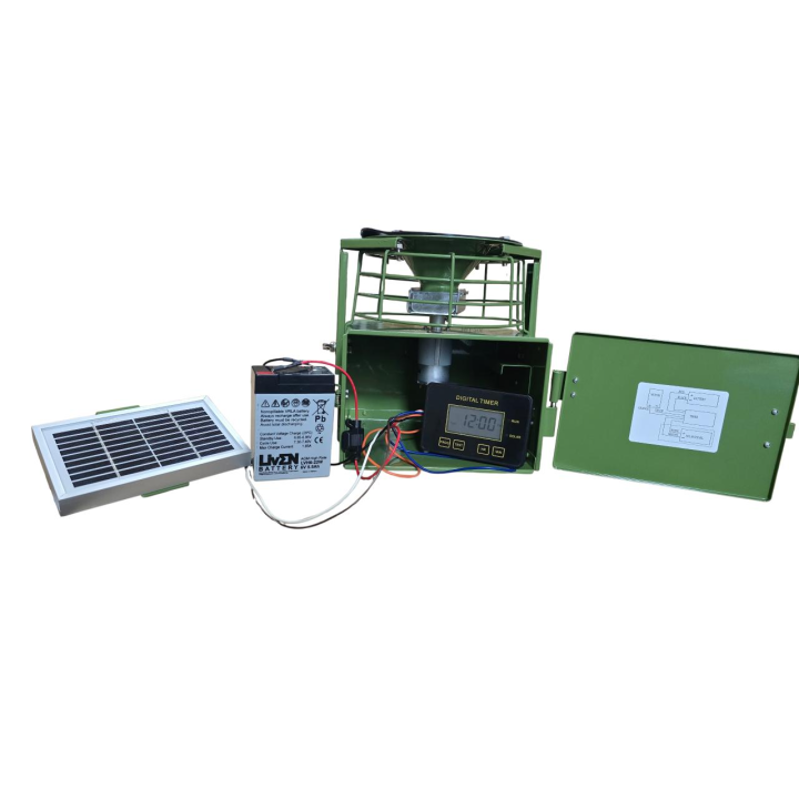 HUNTER X Kit Completo dispensador metalico 6v con bateria 5.5 AH y placa solar  1.2w listo para montar gran calidad
