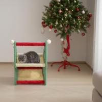 Cature, Cama para Gatos, Torre Rascador para Gatos, 2 Niveles, Estructura Triangular Verde y Rojo, 52 x 48 x 40 cm - details 2