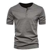 Camiseta Henley de verano para hombre, de manga corta, cuello redondo, color liso, talla grande, informal, ajustada - details 13