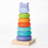 Pirámide Jocca con cabeza de hipopótamo realizado en madera maciza de calidad ideal para decorar y como juguete ayuda a su psicomotricidad mientras montan, juegan, descubren y aprenden formas y colores. - details 2