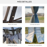 Outsunny Cenador de Jardín 3x3 m Pabellón de Exterior con Doble Techo de Ventilación 4 Cortinas Mosquiteras Laterales con Cremallera 8 Orificios de Drenaje para Fiestas Patio - details 5