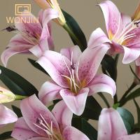 Decoración De Hogar 3D Impresión PVC Lirio Artificial Bouquet De 3 Cabezas Simulación De Flor Para Bodas Y Arrangements Internos - details 4