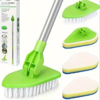 2-in-1 Long Handle Shower Scrub Brush Set with Adjustable Cleaning Head, One Stiff Bristle and Three Sponge Attachments, Manual Multipurpose Bath, Tile, and Tub Cleaner, Living Room Applicable, Electricity-Free Operation. Gl - details 0