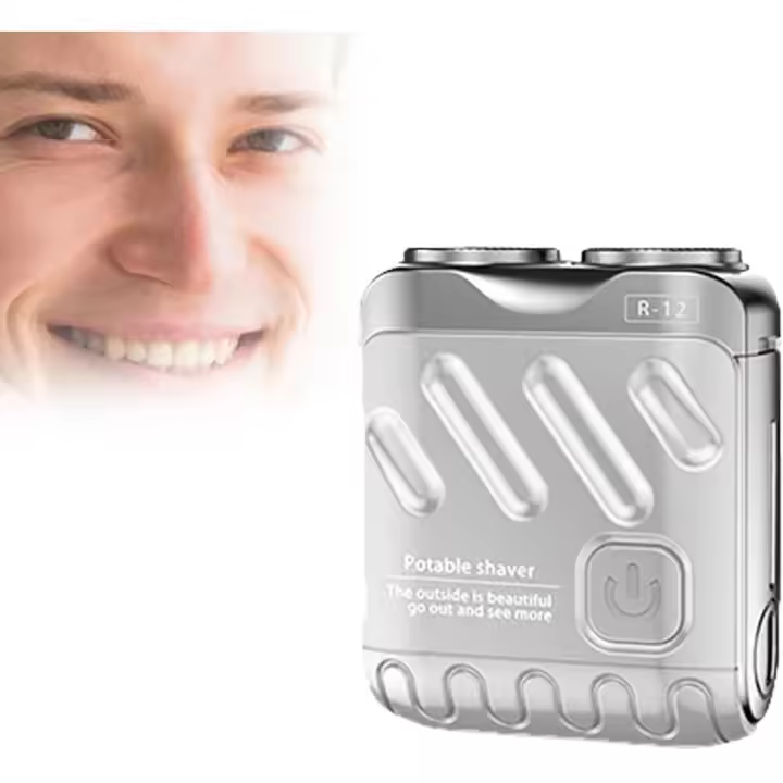 Maquinilla de afeitar eléctrica para hombre, mini afeitadora rotativa de doble cabezal, afeitadora semiautomática recargable de viaje, recortadora de barba portátil pequeña (naranja) - 1