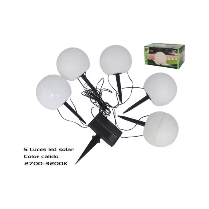 Guirnalda Luminosa Solar 5 Bombillas  de Globo LED Blanco Cálido - Larga duración - 1
