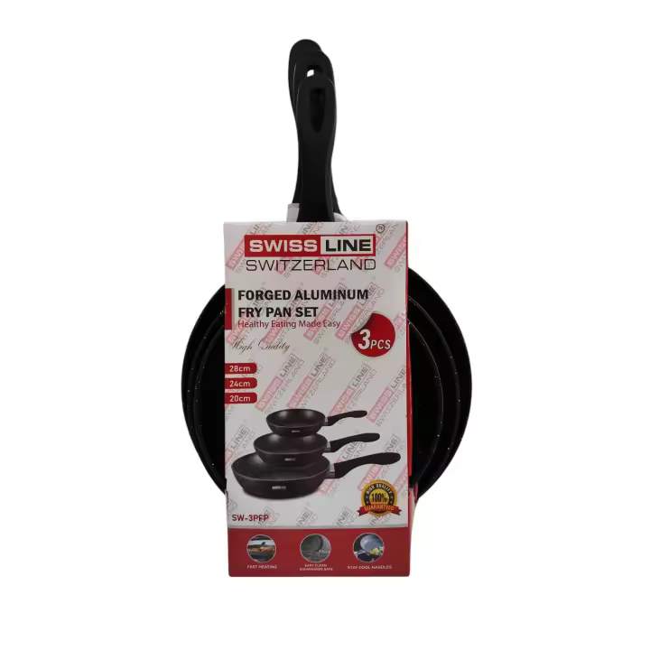 SET DE SARTENES - JUEGO DE SARTENES - ALUMINIO FORJADO 18 - 3 PIEZAS - X3 UNIDADES - APTO PARA TODO TIPO DE COCINAS - APTO PARA INDUCCION - SWISS LINE - MODELO SW-3PFP - APTO LAVAVAJILLAS - 28 CM - 24 CM - 20 CM - 1