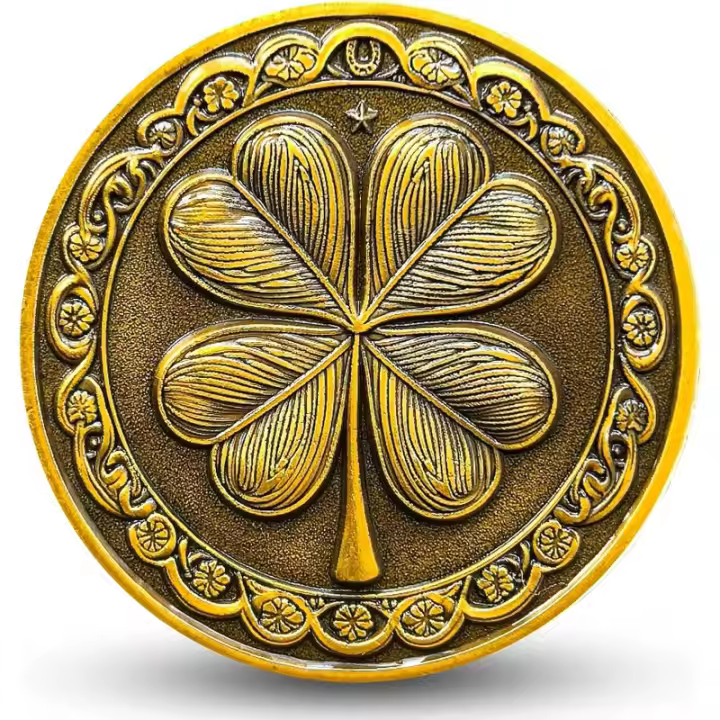 Moneda De La Suerte Con Águila Y Rueda De La Fortuna Diseño Elegante De 4 Hojas De Clover Metálica Para Regalos Únicos - 1