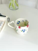 Taza De Café Creativa De Cerámica 350ml Pintura a Mano Con Flores Y Corazones Taza De Té O Leche Irregular Para Desayuno Con Avena - details 6