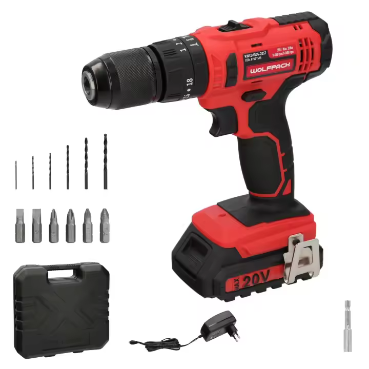 Taladro atornillador 20 v. con 2 velocidades y percutor. bateria 2 ah. par apriete 35 nm. - 1