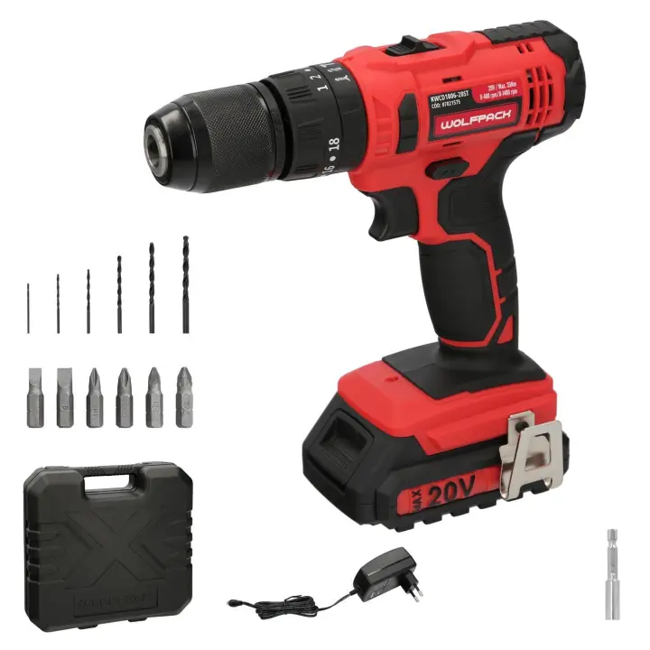 Taladro atornillador 20 v. con 2 velocidades y percutor. bateria 2 ah. par apriete 35 nm. - 1