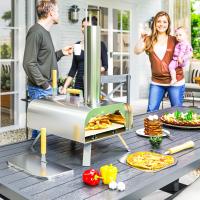 Outsunny Mini Horno de Pizza Exterior Portátil de Acero Inoxidable Horno de Leña con Piedra Refractaria Pala Patas Plegables Mangos de Madera Termómetro y Bandeja para Jardín Terraza Camping Patio - details 1