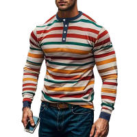 Camiseta de manga larga Henry holgada informal con cuello redondo y rayas coloridas para hombre, estilo americano, otoño e invierno, nueva - details 26