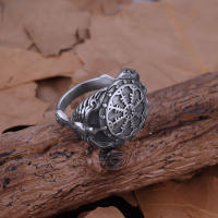 Anillo De Acero Inoxidable Nórdico Con Runas Awe Helmet De Odin Cuervos Huginn Y Muninn Aegishjalmur Anillo Nórdico Para Hombres Joyería De Leyendas Mitológicas - details 3