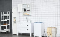 Armario de Pared para Baño Multiusos Mueble de Baño Suspendido Armario Colgante de Almacenamiento con 2 Puertas de Listones Estante Ajustable y Compartimento 60x20x70 cm Blanco - details 0