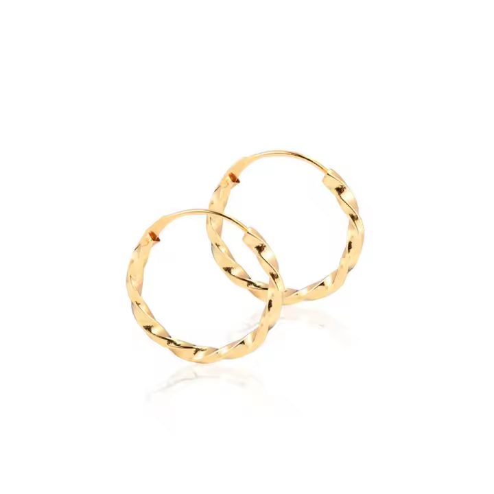 Pendientes Oro Amarillo 18K Aros Cuadrado Reliados Brillo 14 x 1,5 mm - Mondepetit - 1