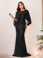 Vestido De Noche Romantic Burgundy Para Mujer Vestido De Boda Elegante De Encaje Y Spandex Sin Mangas Cuello En O Largo Floor-Length Formal Para Fiesta Y Comidas Elaborado En China - details 2