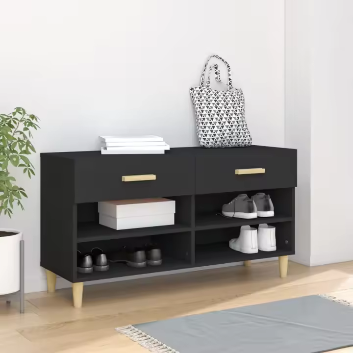 vidaXL Mueble zapatero de madera contrachapada negro 102x35x55 cm - 1