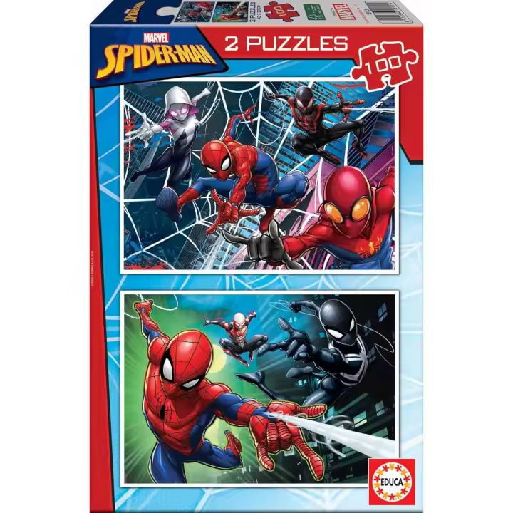 Educa - Spider-Man | 2 Puzzles de cartón con 100 Piezas, diversión por Partida Doble, Medida aproximada del Puzzle: 40 x 28 cm. A Partir de 6 años - 1