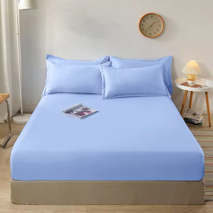 Sábana Ajustable De Color Sólido Protección De Muelles Para Cama Individual Doble Reina 100% Algodón 200TC Funda De Sábanas Con Banda Elástica - 1