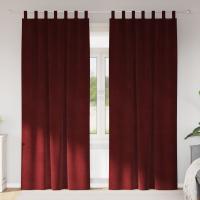 Cortinas Opacas vidaXL con Lazos de Colgado 2 pcs Rojo Vino Terciopelo - details 0