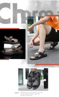 Sandalias De Verano Para Hombre PU Cuero Tacones Medios Antideslizantes Abierta Delante Zapatillas De Playa Cierre De Hebilla - details 2