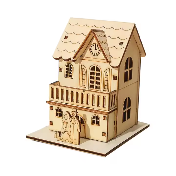 Casa De Madera Pequeña Para Navidad Con Luz LED Decoración De Árbol De Navidad Adorno Xmas Regalo Para Niños Casa De Navidad DIY - 1