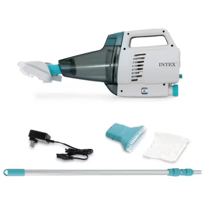 Limpiafondos Manual de Batería INTEX ZR200 con 1,1 litros de capacidad. Duración aproximada de la batería 100 minutos. Compatible con todo tipo de piscinas o spas. Funcionamiento por aspiración al sumergirlo. Referencia 2862 - 1