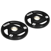 SPORTNOW Juego de 2 Discos de Pesas Olímpicas de Hierro Fundido 5 kg/10 kg Placas de Pesas Recubierta de Goma con Barra Tri-Grip y Orificio de 5 cm para Fitness en Gimnasio Casa Negro - details 0