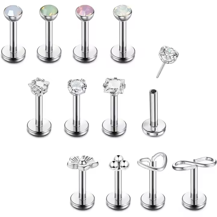 12 Piezas de Acero Inoxidable Labret Lip Bars,16G Tragus Helix Cartílago Piercing de Nariz Labios para Mujeres Hombres - 1