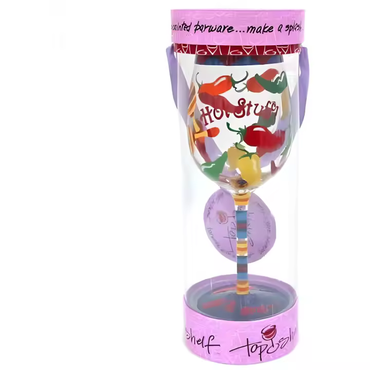 Copa de Vino de Cristal pintada a mano marca Top Shelf modelo "Hot & Spicy" Caliente yPicante - 1