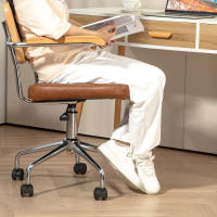 HOMCOM Silla de Oficina Giratoria Silla de Escritorio Altura Ajustable con Función de Basculante y Respaldo de Ratán Sintético Silla de Estudio Carga 120 kg 60x55,5x82-90 cm Marrón - details 3