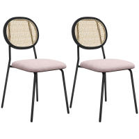 HOMCOM Pack de 2 Sillas de Comedor Sillas de Cocina con Respaldo de Ratán Sintético y Marco de Acero para Salón 44x54x87 cm Rosa y Negro - details 0