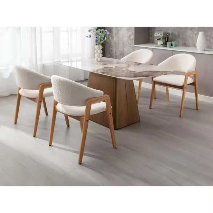 Vente-unique - Lote de 2 sillas con reposabrazos de tela rizada y madera de hevea - Blanco - SOLUNA - 1