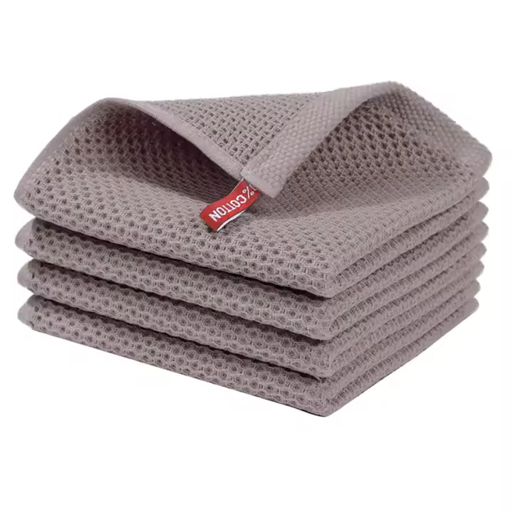 Paños de cocina 100% algodón con tejido de gofre, paños de cocina de secado rápido absorbentes ultra suaves, color marrón - 1