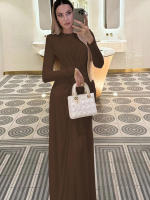 Vestido Maxi Dulzura Elegante Y Sólido Con Hombros Acentuados Y Cintura Definida Para Fiesta De Noche Mujer Otoño Invierno - details 22