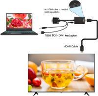 FGNS Adaptador VGA Macho a HDMI Hembra con Cable de Audio de 3,5 mm y Cable de alimentación. Convertidor VGA a HDMI 1080P convertidor para computadora, escritorio, ordenador portátil, PC, monitor, proyector, HDTV con cable de audio - details 1