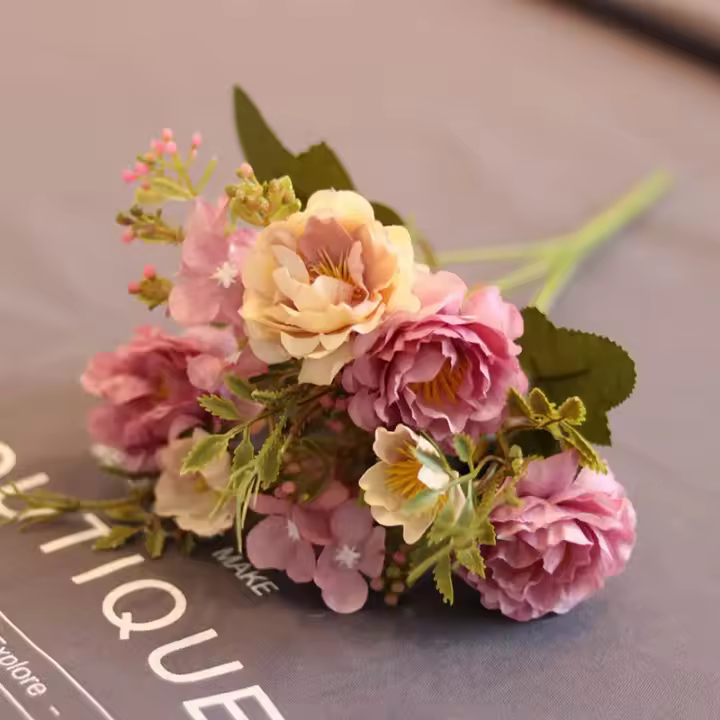 1 Bouquet De Flores Artificiales Moradas Peonía Y Rosas Para Decoración De Bodas Y Salón De Estilo Otoño Material Seda - 1