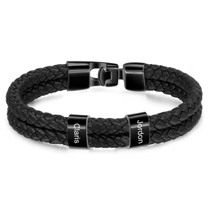 Pulsera de cuero con letra, pulsera de cuero con Cuerda Redonda Doble, pulsera de cuero con letra - 1