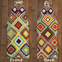Vestido Maxi De Encaje Hecho a Mano Sifreyr Para Mujer Verano Estilo Bohemio Sin Mangas Halter Sin Espalda Playa Vestido De Boda Multicolor Cuello Alto Slim Fit - details 0