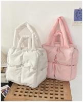 Bolso De Hombro Retro Para Mujer Con Cuadros Y Cierre De Cremallera Bolso De Mano Suave De Color Sólido Con Padded Tote Handbags Rosa - details 7