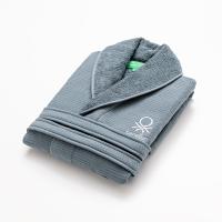 UNITED COLORS OF BENETTON Albornoz de Algodón 400GSM Gris / Azul oscuro - Suavidad y Durabilidad - Certificados OEKO-TEX y BCI - details 10