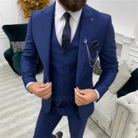 Traje Slim Fit Para Hombre 2024 Color Azul Marino Tuxedo De Boda Vestido Formal Para Cena Y Baile Traje De 3 Piezas (Blazer+Vest+Pantalones) Material COTTON Polyester Wool - details 2